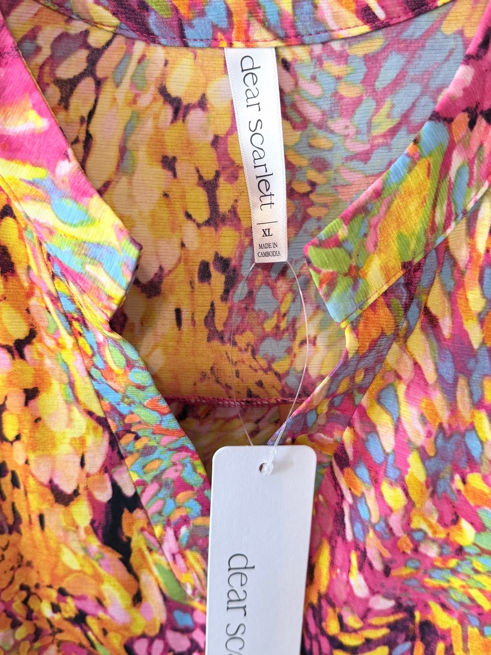 dear scarlett Multicolor V-Neck Tunic - Pink, Yellow & Green - Picture 5 of 9